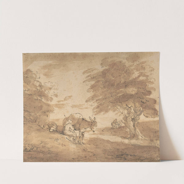 A Rest by the Way (Open Landscape with Figures, Donkey and Horses) by Thomas Gainsborough