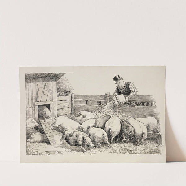 A rich man feeds his pigs (the U.S. Senate) with money from a bucket representing monopoly (1902) by William Henry Walker
