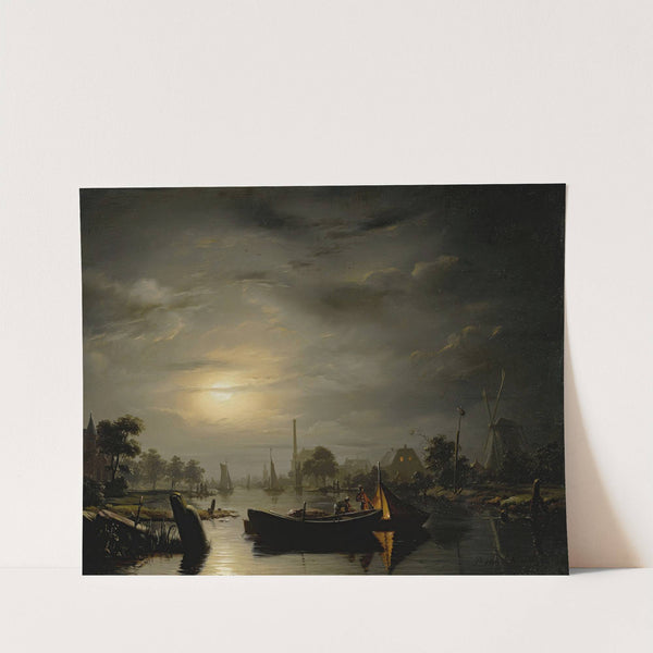 A River Landscape In Silver Moonlight by Petrus van Schendel