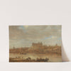 A river landscape with a ferry boat and a castle by a town beyond by Jan van Goyen
