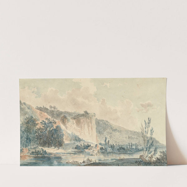A river landscape with cliffs (1767) by Louis Gabriel Moreau