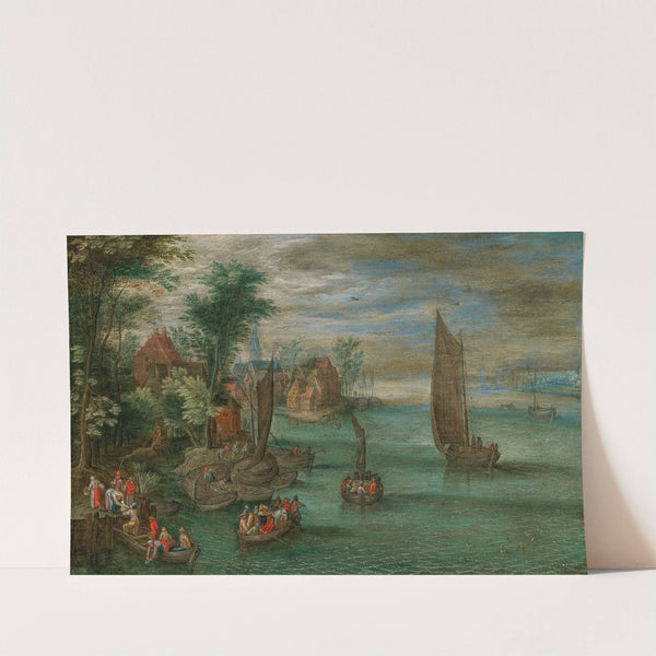 A river landscape with ferries and sailing boats by Jan Brueghel the Younger