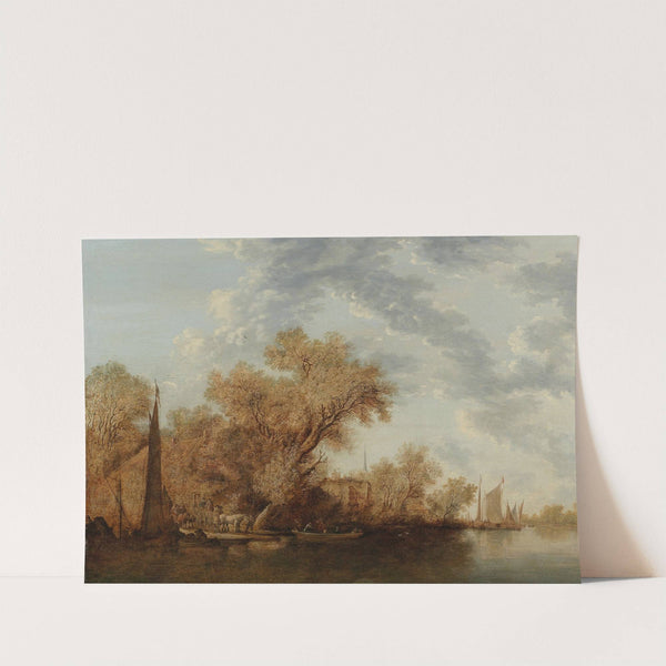 A river landscape with ferry boats by Jacob Salomonsz. van Ruysdael