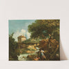 A river landscape with figures, a watermill beyond by Antonio Diziani