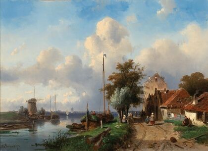 A River Landscape with Figures on the Bank