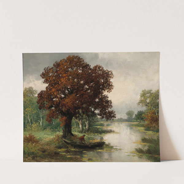 A River Landscape with Fisherman in Autumn by Adolf Kaufmann