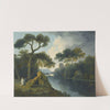 A River Landscape With Monks Conversing By A Pair Of Megaliths, With Ruins Beyond by William Hodges