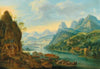 A river landscape with mountains