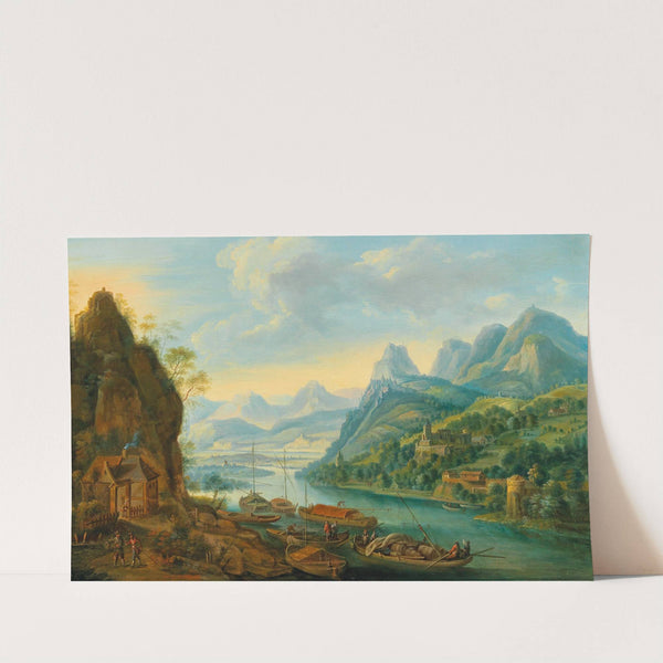 A river landscape with mountains by Jan Griffier