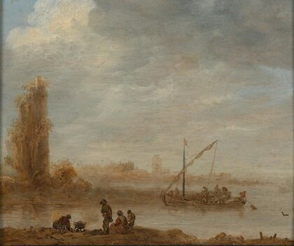 A river landscape with the ruins of Merwede