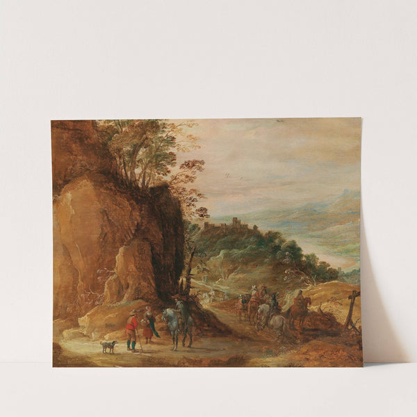 A rocky landscape with horsemen by Joos de Momper