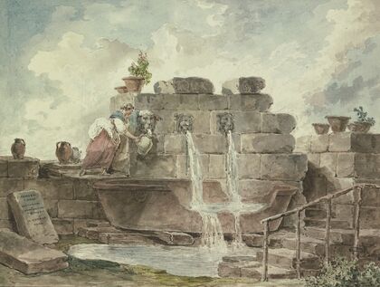 A Roman Fountain with a Woman Collecting Water