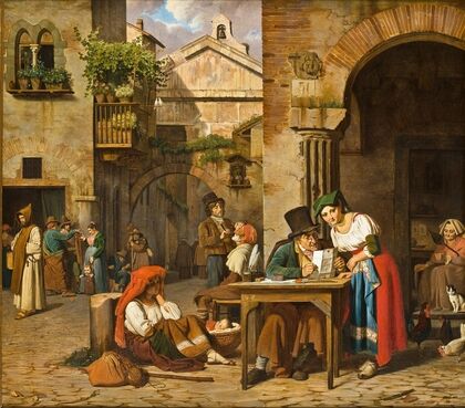 A Roman Street Letter-Writer Reading A Letter Aloud To A Young Girl