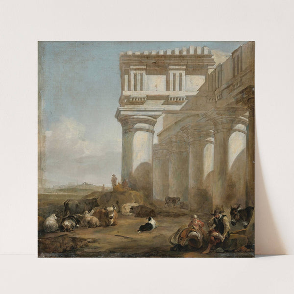 A Roman Temple With Cattle Herders by Jan Baptist Weenix