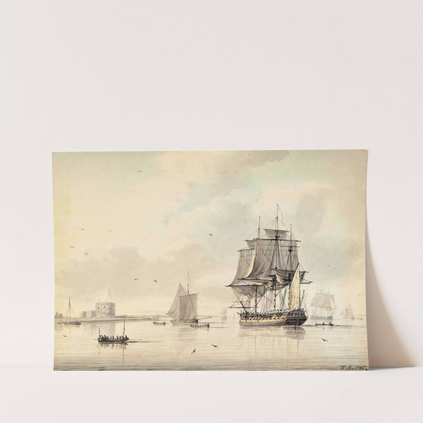 A Royal Navy Frigate Drying Her Sails Off Calshot Castle, Southampton by Dominic Serres