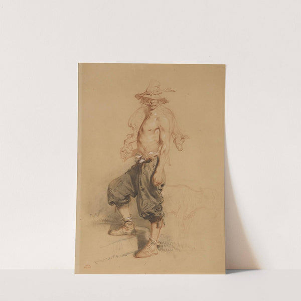 A rural laborer with a calf slung over his shoulder by Eugene Le Poittevin