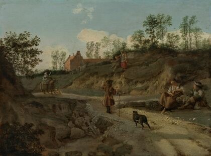 A rural landscape, with figures conversing