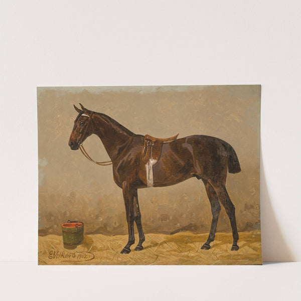 A Saddled Bay Horse in a Stable (1902) by Emil Volkers