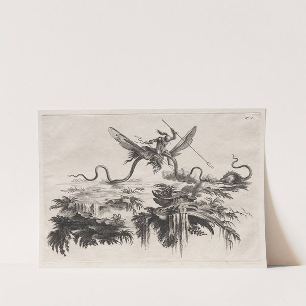 A Savage mounted on a winged Serpent battling with a wild beast resembling a Porcupine (1769) by Filippo Morghen