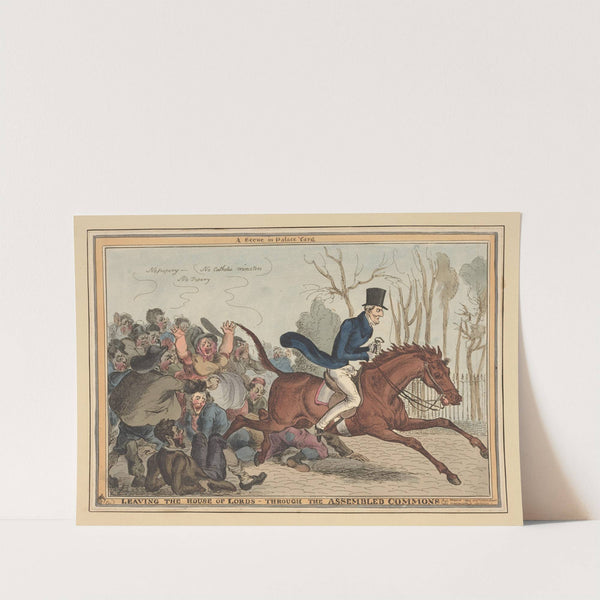 A scene in Palace Yard. Leaving the House of Lords – through the assembled commons. (1829) by William Heath