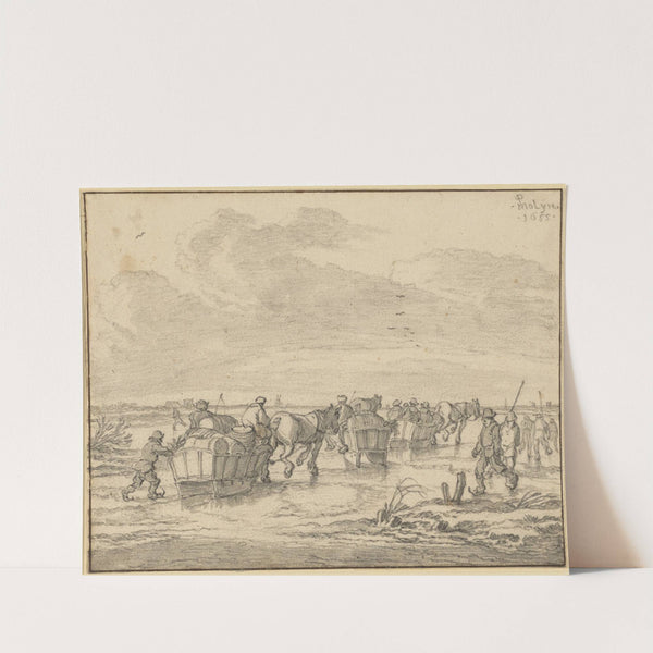 A Scene on the Ice with Skaters and Wagons by Pieter de Molijn