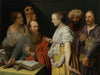 A Scholar In His Study With Figures With Masks, Possibly An Allegory