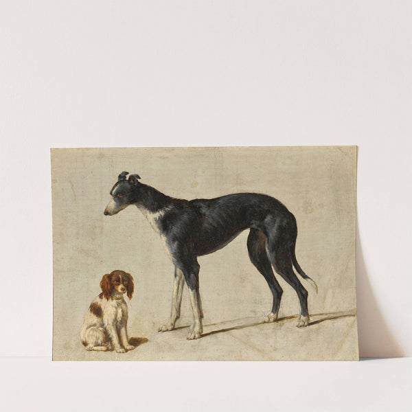 A seated Cavalier King Charles spaniel and a standing greyhound by Hendrik Stokvisch