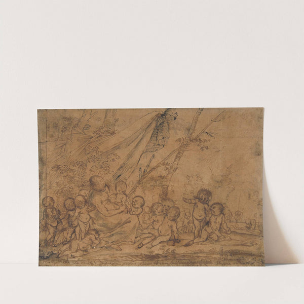 A Seated Female Figure Surrounded by Nude Infants by Pietro Testa