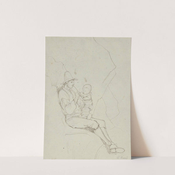 A Seated Italian Shepherd with a Small Child on his lap by Franz Theobald Horny