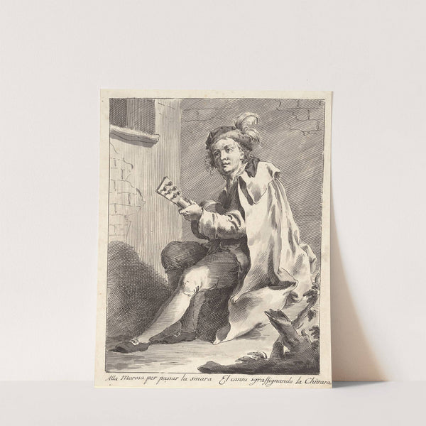 A Seated Man Playing a Guitar by Pietro Antonio Novelli