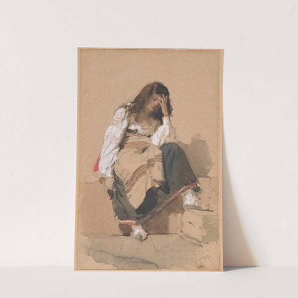 A Seated Peasant Girl In Contemplation by Eleuterio Pagliano
