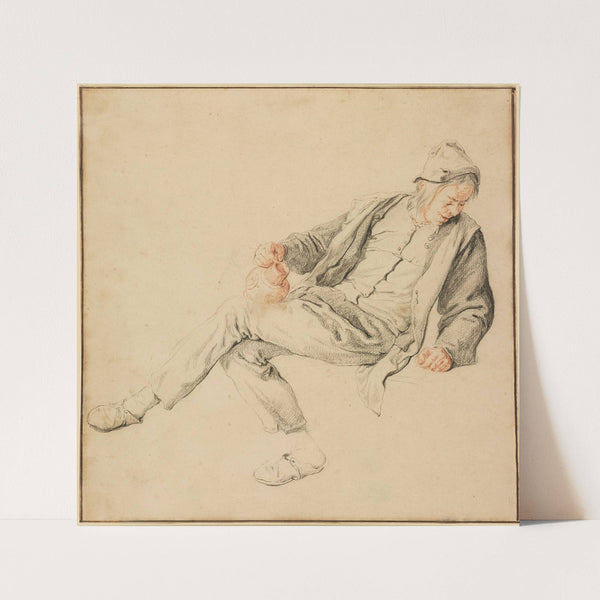 A Seated Peasant Looking Down to the Right, Holding a Pitcher (1680s) by Cornelis Dusart