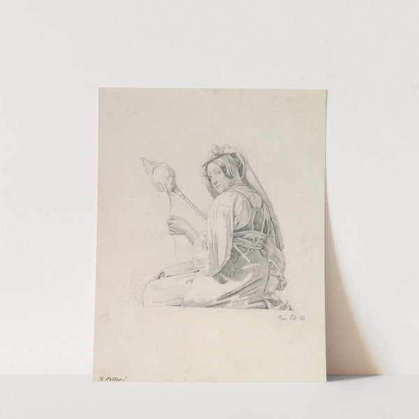 A Seated Woman in Roman Dress, Spinning by Theodor Leopold Weller