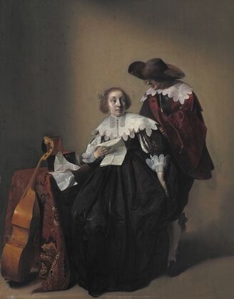 A Seated Woman with a Letter, a Gentleman Standing by Her