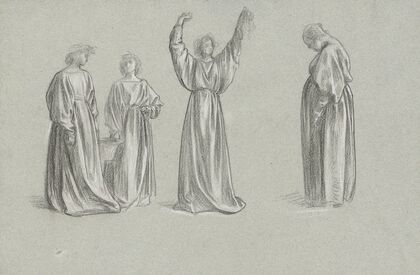 A sheet of studies for ‘Romola’; Monna Brigida’s conversion