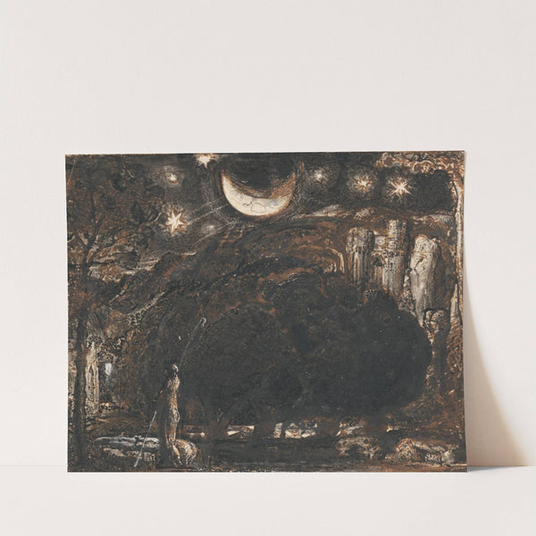 A Shepherd and his Flock under the Moon and Stars (ca. 1827) by Samuel Palmer