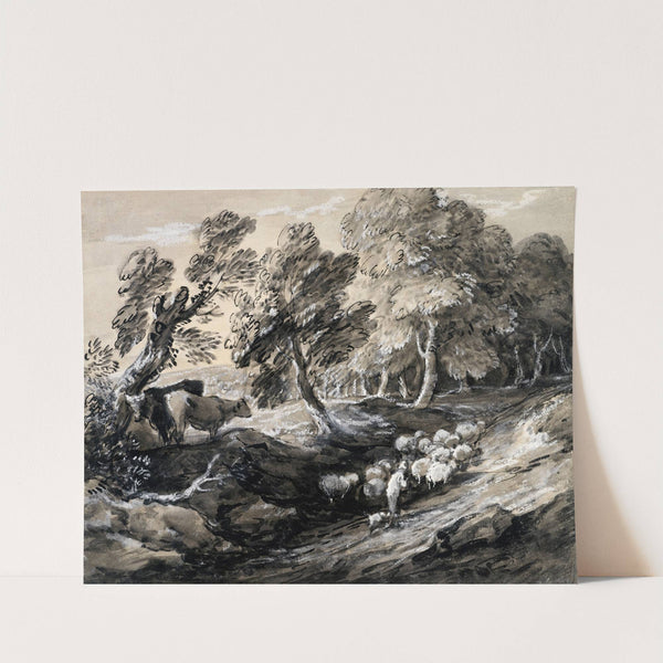 A Shepherd Driving a Flock of Sheep through a Wood by Thomas Gainsborough