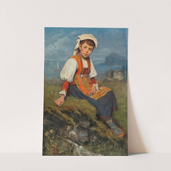 A Shepherd Girl Before A Coastal Landscape, by Ernst Payer