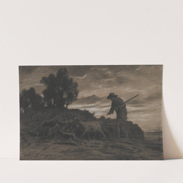 A Shepherd with His Flock (1800s) by Charles Emile Jacque