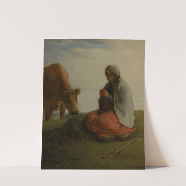 A shepherdess knitting by Jean-François Millet
