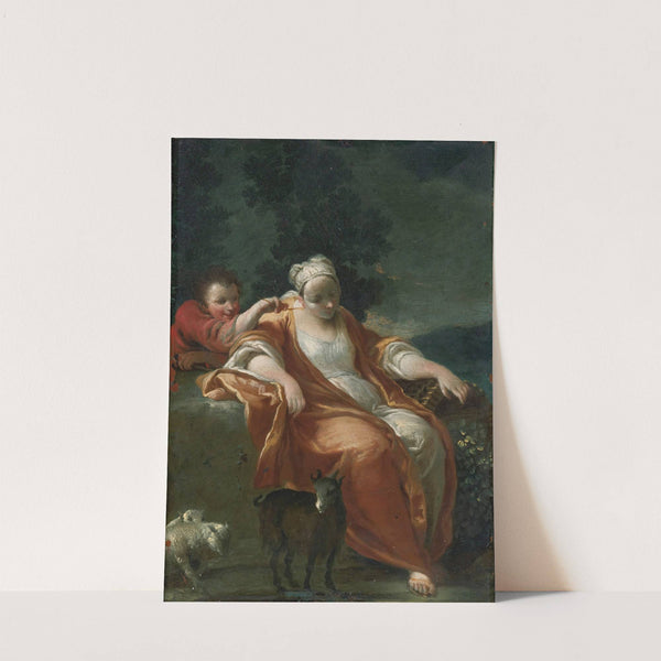 A Shepherdess Resting, With A Young Boy Tickling Her Ear by Studio of Giuseppe Maria Crespi