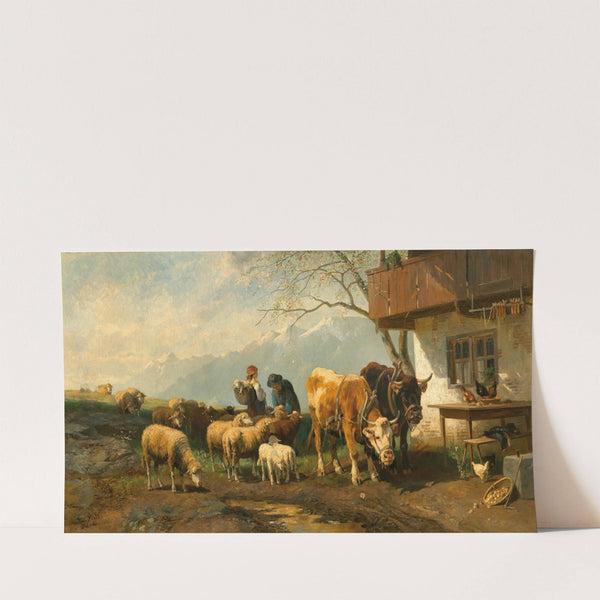 A Shepherdess with Her Cattle on an Alpine Pasture (1881) by Christian Friedrich Mali