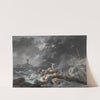 A shipwreck on a coast during a storm, a lighthouse beyond by Jean-Baptiste Pillement