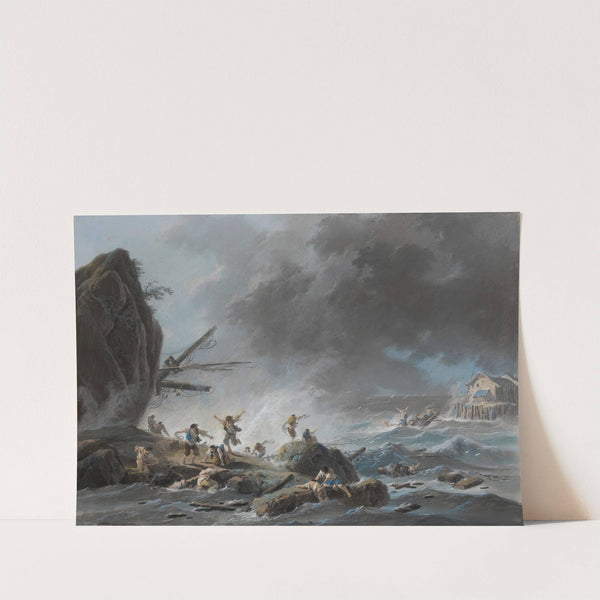 A shipwreck on a rocky coast during a storm by Jean-Baptiste Pillement