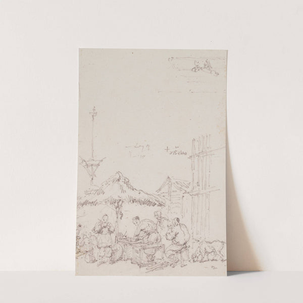 A sketch of a market outside the railings of St. Dominic's Church, Macau by George Chinnery