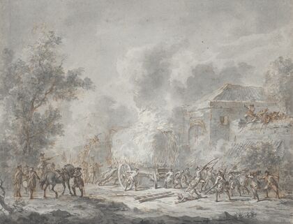 A Skirmish with Soldiers Near a Farm