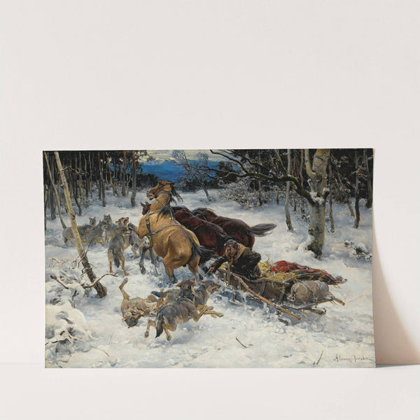A Sledge Under Attack By Wolves by Alfred Von Wierusz-Kowalski