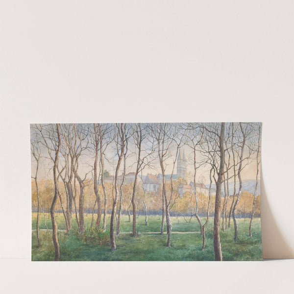 A small birch forest with a view Klosterneuburg monastery (1917) by Eduard Ferdinand Hofecker