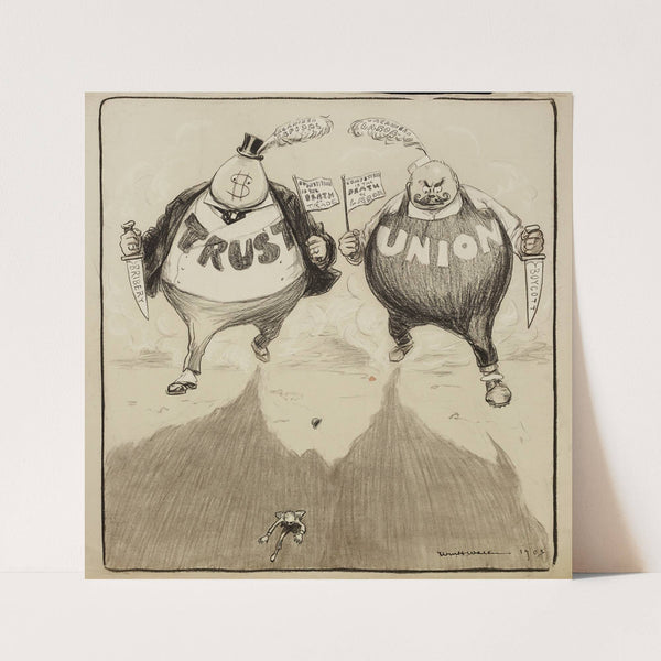 A small man runs from two giants (1903) by William Henry Walker