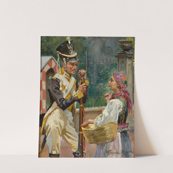 A Soldier and a Girl – in front of the Belvedere (1912) by Wojciech Kossak